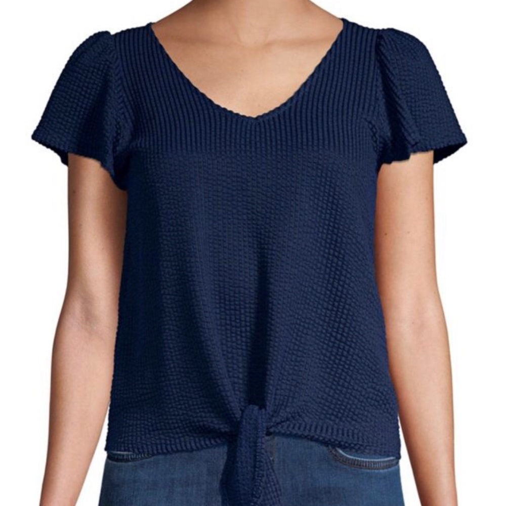 Tie front textured top